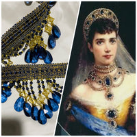 NEW! Queen Cassandra Blue & Gold Beaded Trim - Fancy Styles Fabric Pierre Frey Lee Jofa Brunschwig & Fils