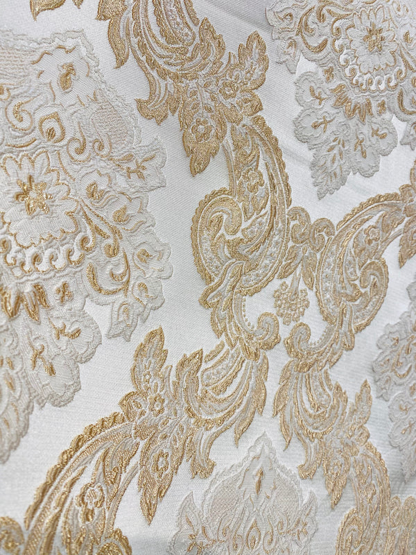 NEW King Rufus Brocade Satin Damask Decorating & Upholstery Fabric- Champagne Gold - Fancy Styles Fabric Pierre Frey Lee Jofa Brunschwig & Fils