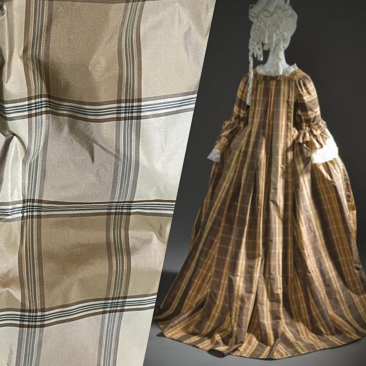 NEW Miss Dorothy 100% Silk Taffeta Plaid Tartan Fabric in White Cream and Taupe - Fancy Styles Fabric Pierre Frey Lee Jofa Brunschwig & Fils