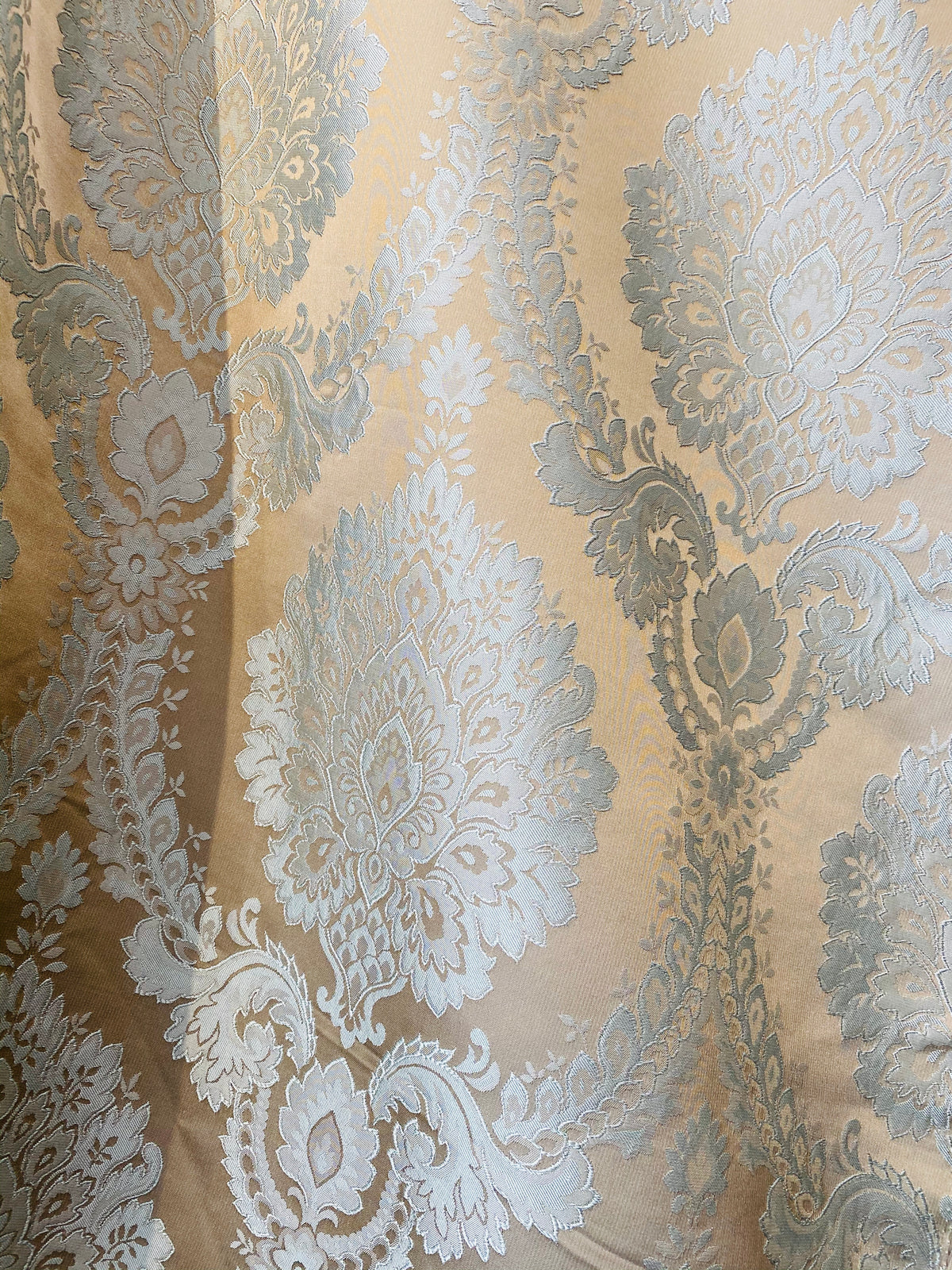 NEW! Prince Prescott Brocade Medallion Satin Fabric- Gold and White - Fancy Styles Fabric Pierre Frey Lee Jofa Brunschwig & Fils