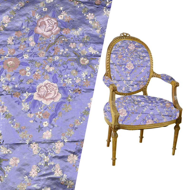 NEW! Custom-Order King Louis XIV Novelty 100% Silk Jacquard Embroidered Floral Upholstery Fabric - Lilac
