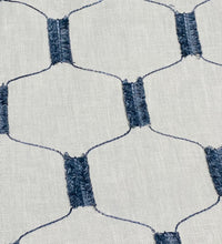 NEW! SALE! Prince Juniper Novelty 100% Linen Fabric Geometric Tassle Embroidery- Natural and Blue - Fancy Styles Fabric Pierre Frey Lee Jofa Brunschwig & Fils