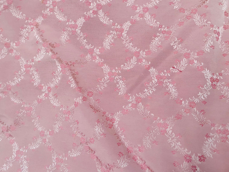 NEW Queen of Dublin Novelty Floral Embroidered 100% Silk Fabric in Pink