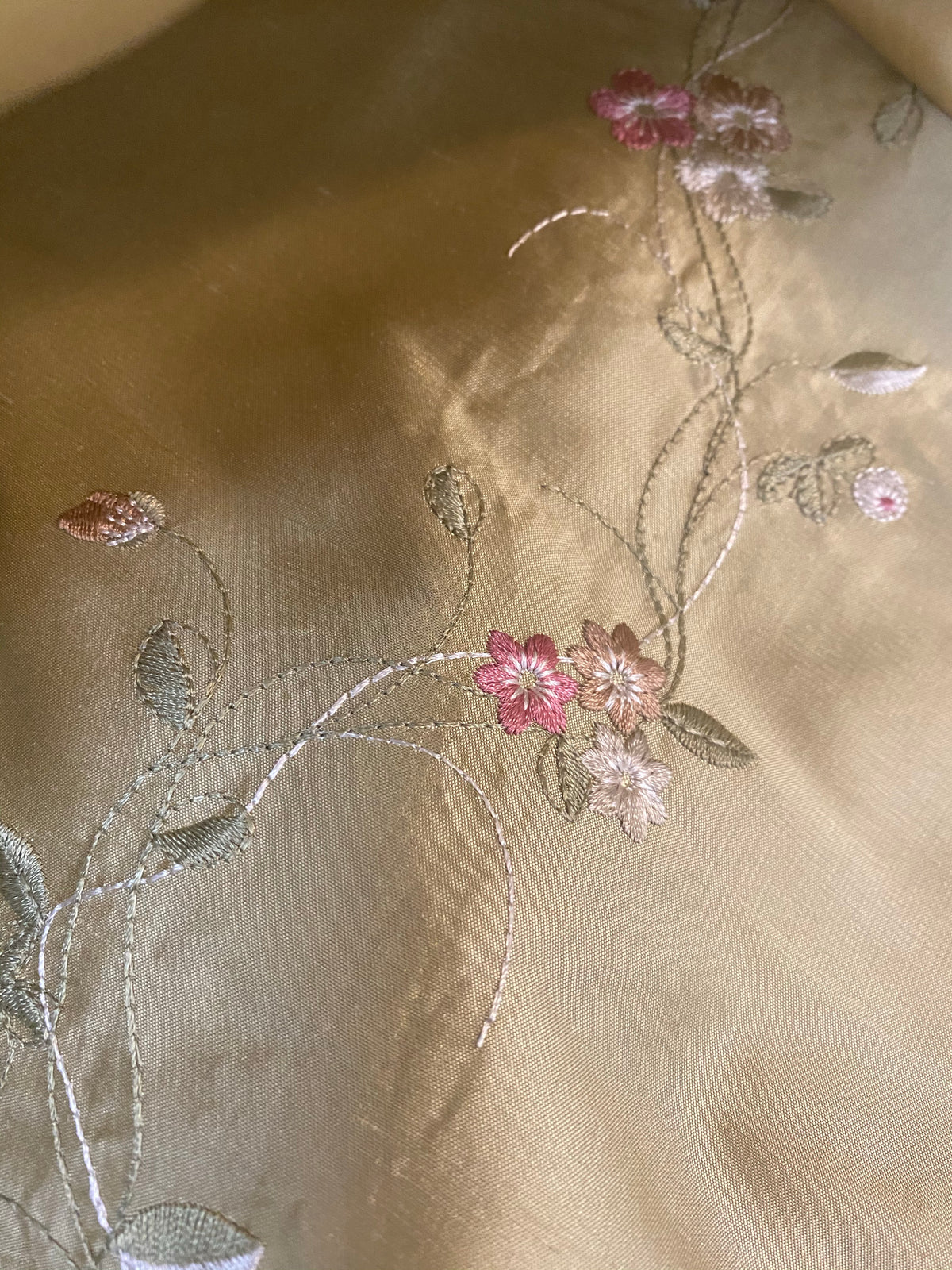 NEW! Duchess Rowena 100% Silk Dupioni Embroidery Floral Fabric- Light Gold SB_3_8 - Fancy Styles Fabric Pierre Frey Lee Jofa Brunschwig & Fils