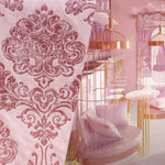 NEW King Julius Designer Brocade Satin Burnout Chenille Velvet Fabric - Rose Pink