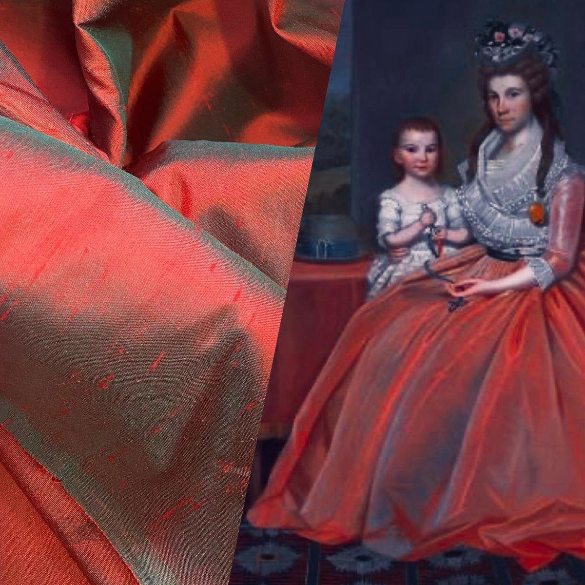 NEW Duchess Mable 100% Silk Dupioni Fabric Solid Red w/ Electric Green Iridescence - Fancy Styles Fabric Pierre Frey Lee Jofa Brunschwig & Fils