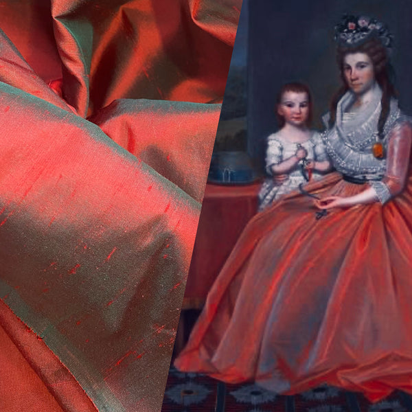 NEW Duchess Mable 100% Silk Dupioni Fabric Solid Red w/ Electric Green Iridescence - Fancy Styles Fabric Pierre Frey Lee Jofa Brunschwig & Fils