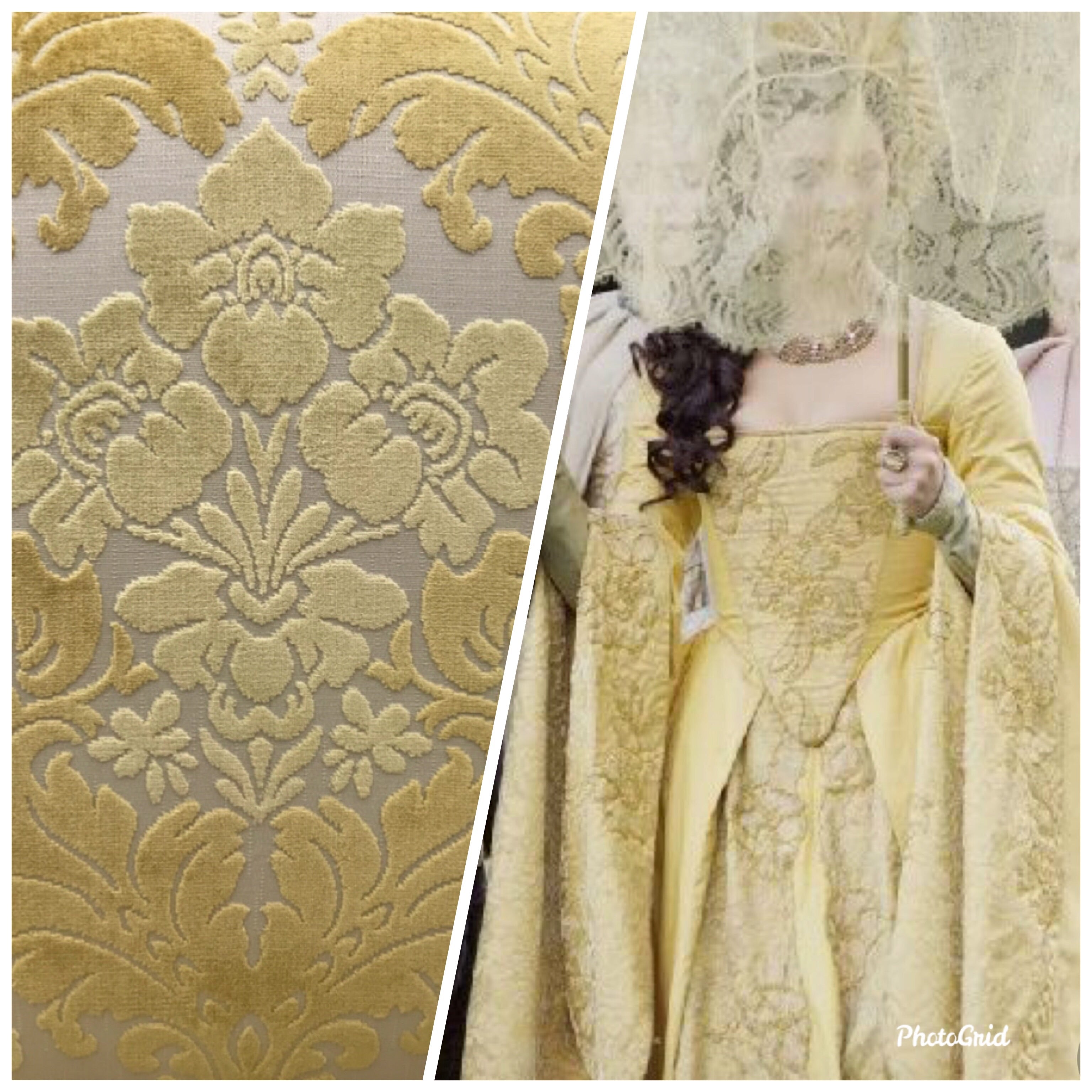 Yellow Burnout Velvet Fabric - 100% silk