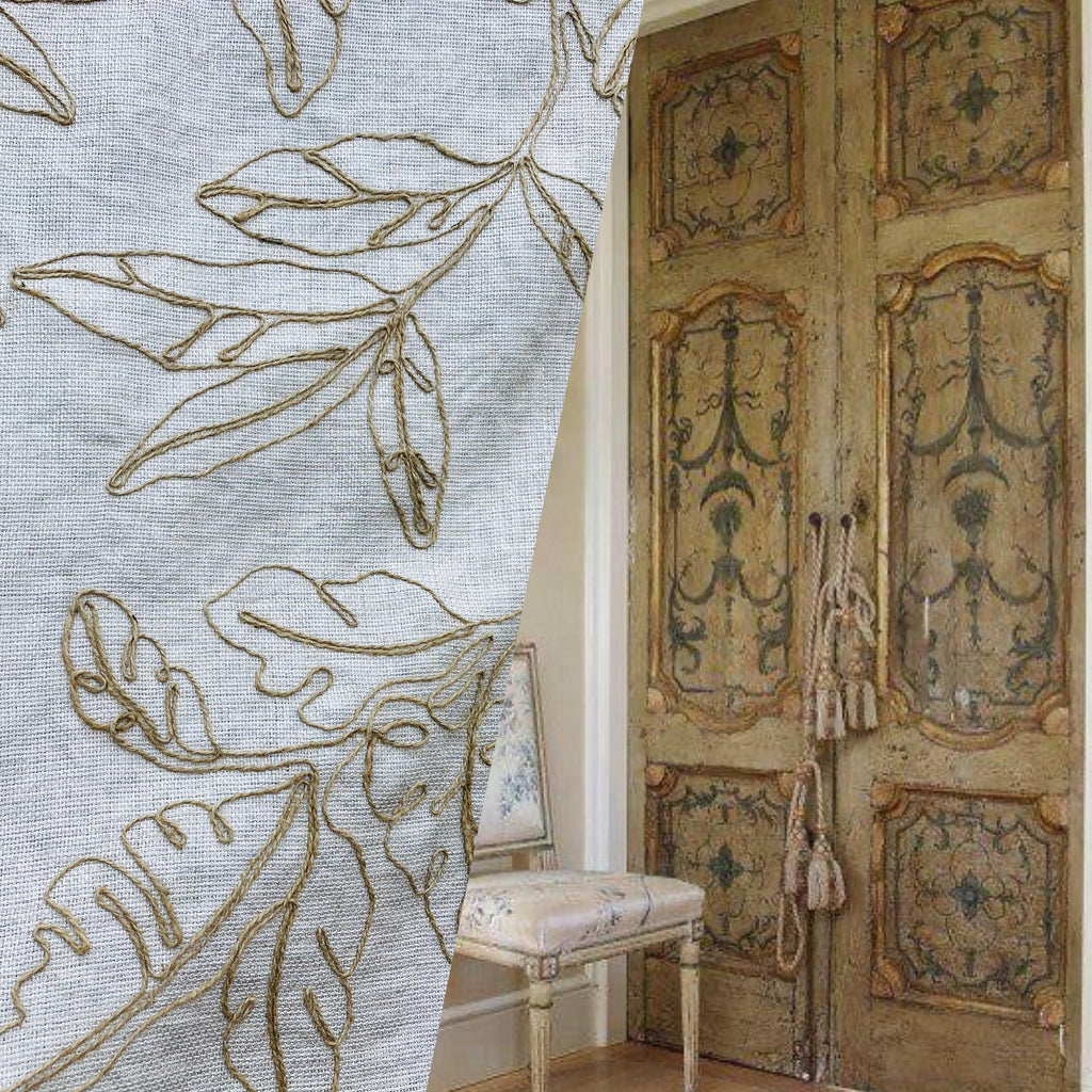 NEW! Miss Molly Crewel Floral Embroidery Linen Inspired Fabric- Natural - Fancy Styles Fabric Pierre Frey Lee Jofa Brunschwig & Fils
