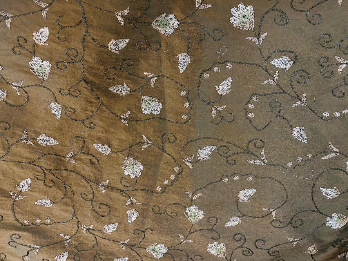 NEW Lady Tremaine Designer 100% Silk Dupioni Embroidered Fabric - Old Gold - Fancy Styles Fabric Pierre Frey Lee Jofa Brunschwig & Fils