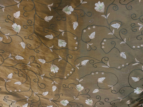 NEW Lady Tremaine Designer 100% Silk Dupioni Embroidered Fabric - Old Gold - Fancy Styles Fabric Pierre Frey Lee Jofa Brunschwig & Fils
