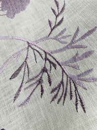 NEW! SALE! Queen Joelle 100% Linen Fabric Floral Embroidery- Purple - Fancy Styles Fabric Pierre Frey Lee Jofa Brunschwig & Fils