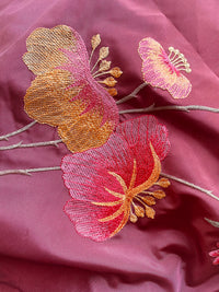 NEW! Designer Faux Silk Taffeta Embroidered Floral Fabric- Terra Cotta Burnt Red - Fancy Styles Fabric Pierre Frey Lee Jofa Brunschwig & Fils