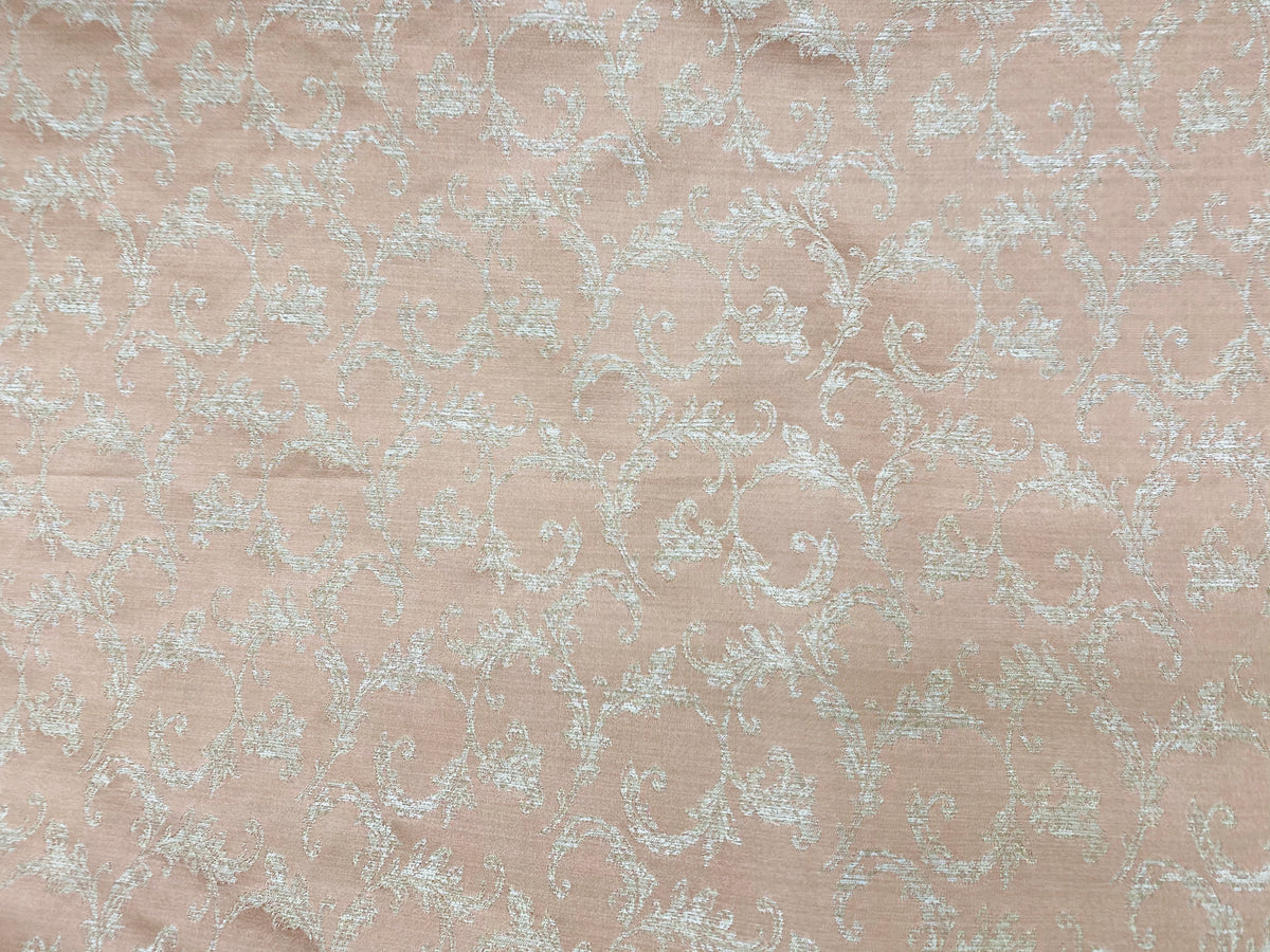 NEW! Princess Panther Brocade Leaf Swirly Motif Satin Fabric- Salmon Pink - Fancy Styles Fabric Pierre Frey Lee Jofa Brunschwig & Fils