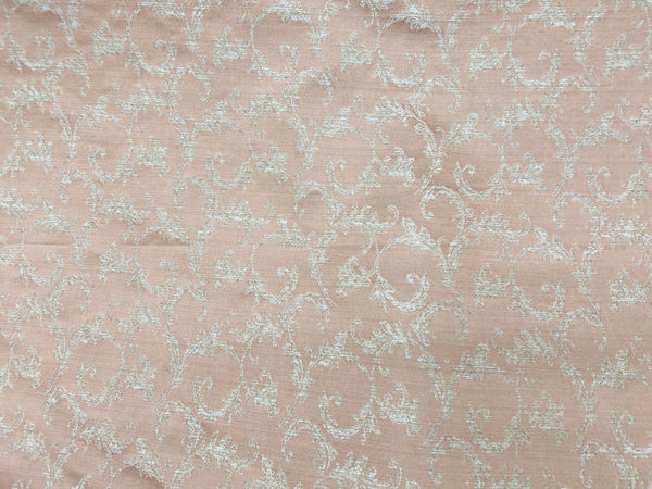 NEW! Princess Panther Brocade Leaf Swirly Motif Satin Fabric- Salmon Pink - Fancy Styles Fabric Pierre Frey Lee Jofa Brunschwig & Fils