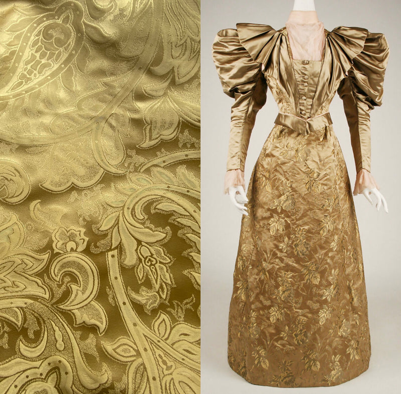 NEW Lord Mathias 100% Silk Taffeta Jacquard Floral Fabric - Golden Yellow