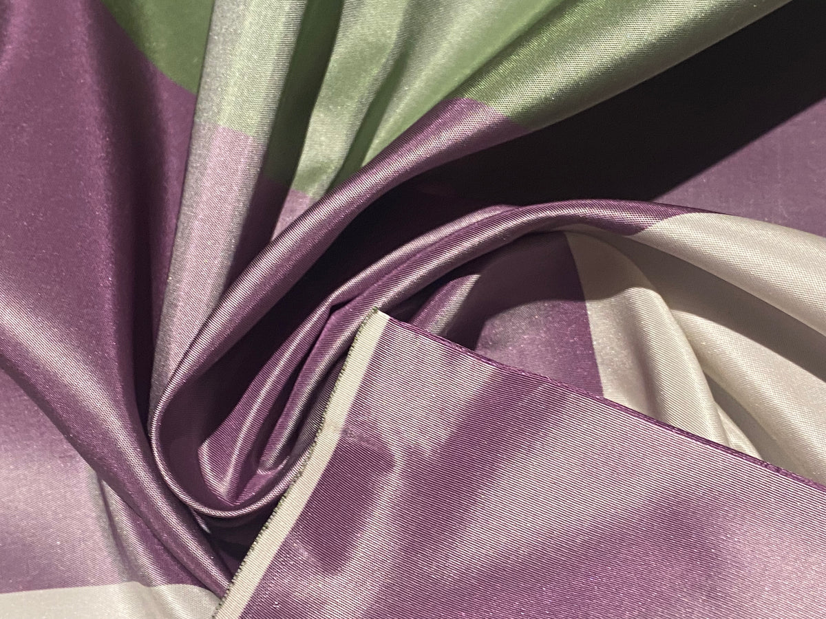 NEW Lady Chinta 100% Silk Taffeta Purple, Green and White Stripe Fabric SB_8_33 - Fancy Styles Fabric Pierre Frey Lee Jofa Brunschwig & Fils