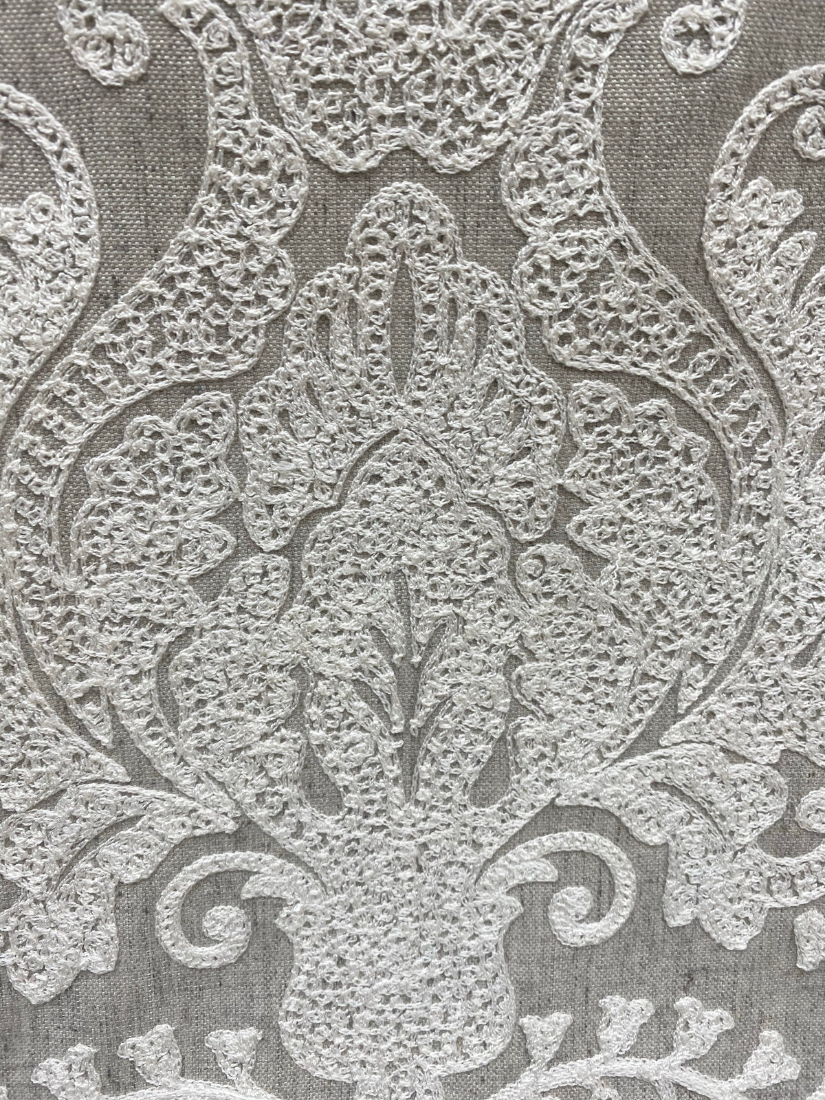 NEW! Lady Lila Novelty Crewel Embroidered Fabric Light Grey and White - Fancy Styles Fabric Pierre Frey Lee Jofa Brunschwig & Fils