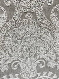 NEW! Lady Lila Novelty Crewel Embroidered Fabric Light Grey and White - Fancy Styles Fabric Pierre Frey Lee Jofa Brunschwig & Fils