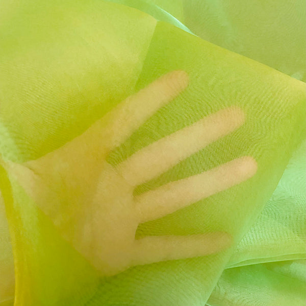 NEW Princess Ghost Silk Poly Organza Fabric Electric Yellow and Green Iridescence - Fancy Styles Fabric Pierre Frey Lee Jofa Brunschwig & Fils