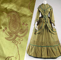 NEW Duchess Daria 100% Silk Dupioni Embroidered Floral Fabric- Chartreuse Green Gold with Copper Flowers - Fancy Styles Fabric Pierre Frey Lee Jofa Brunschwig & Fils