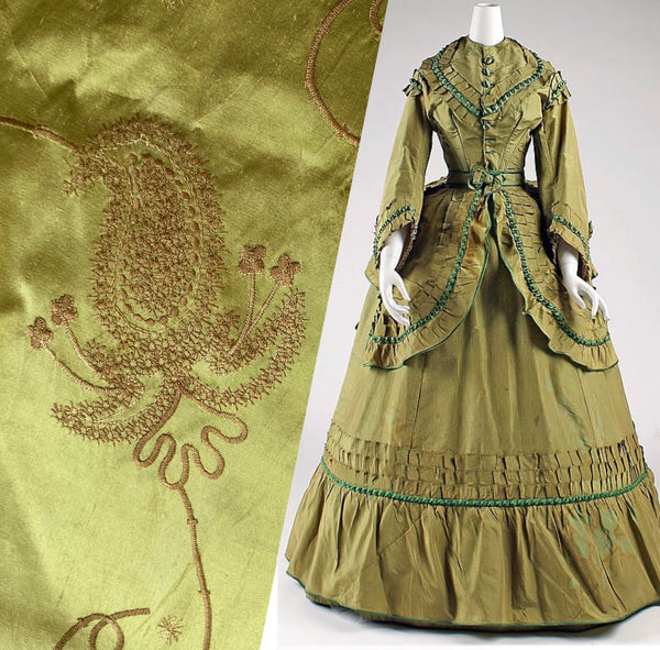 NEW Duchess Daria 100% Silk Dupioni Embroidered Floral Fabric- Chartreuse Green Gold with Copper Flowers - Fancy Styles Fabric Pierre Frey Lee Jofa Brunschwig & Fils
