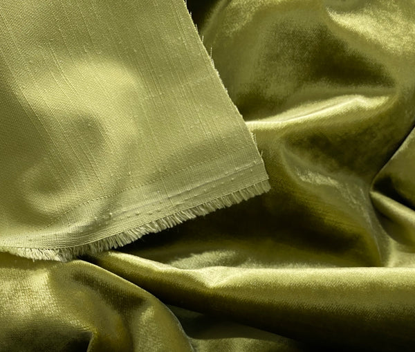 2 Yard Remnant: Designer Made In Belgium Upholstery Velvet Fabric- Green Yellow - Fancy Styles Fabric Pierre Frey Lee Jofa Brunschwig & Fils