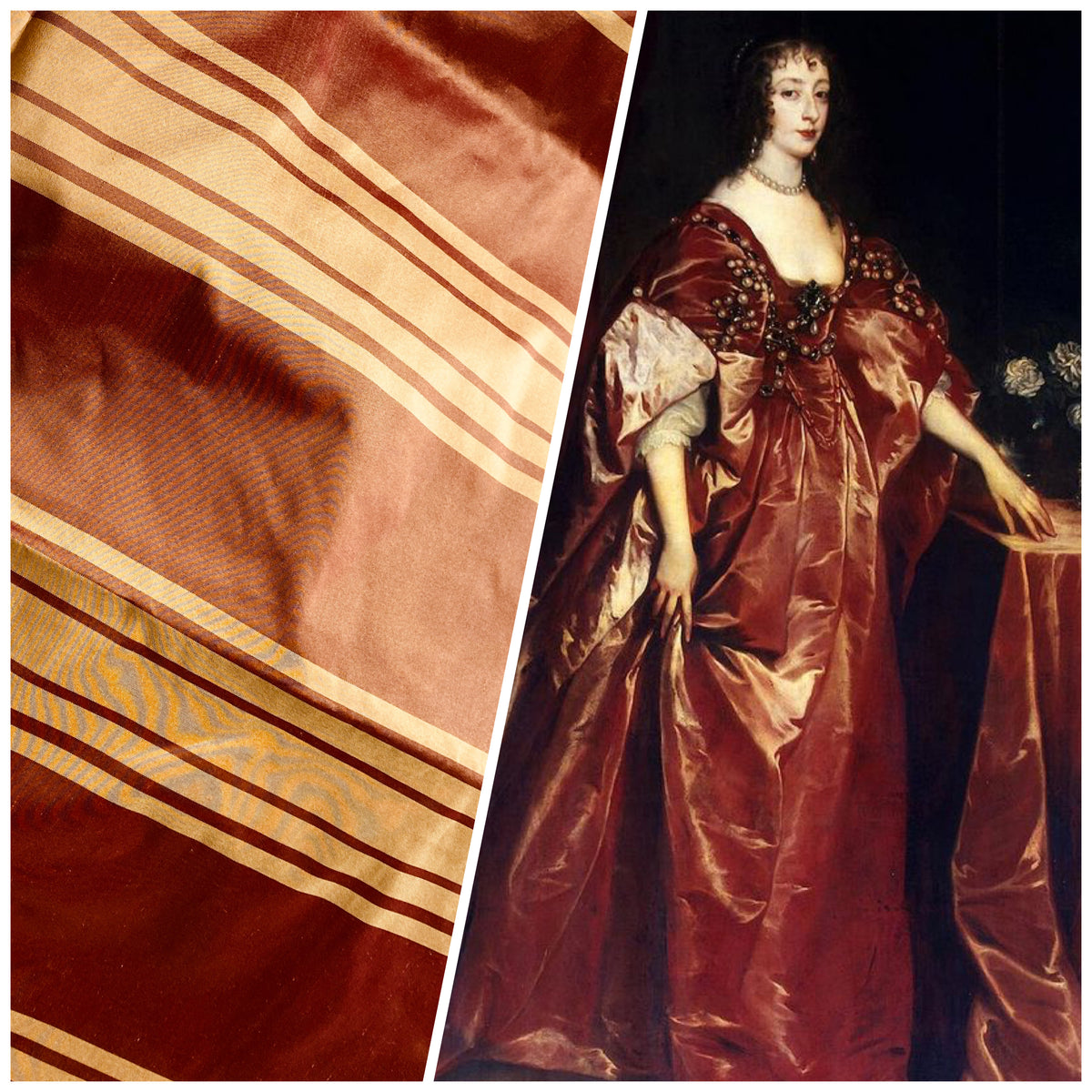 NEW Princess Vanessa Designer 100% Silk Taffeta Fabric -Cinnamon Red & Gold Stripes - Fancy Styles Fabric Pierre Frey Lee Jofa Brunschwig & Fils