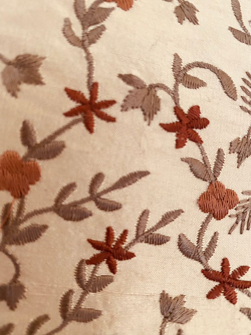 NEW Princess Esme 100% Silk Dupioni Taffeta Embroidered Fabric Floral Penny Copper- SB_3_2