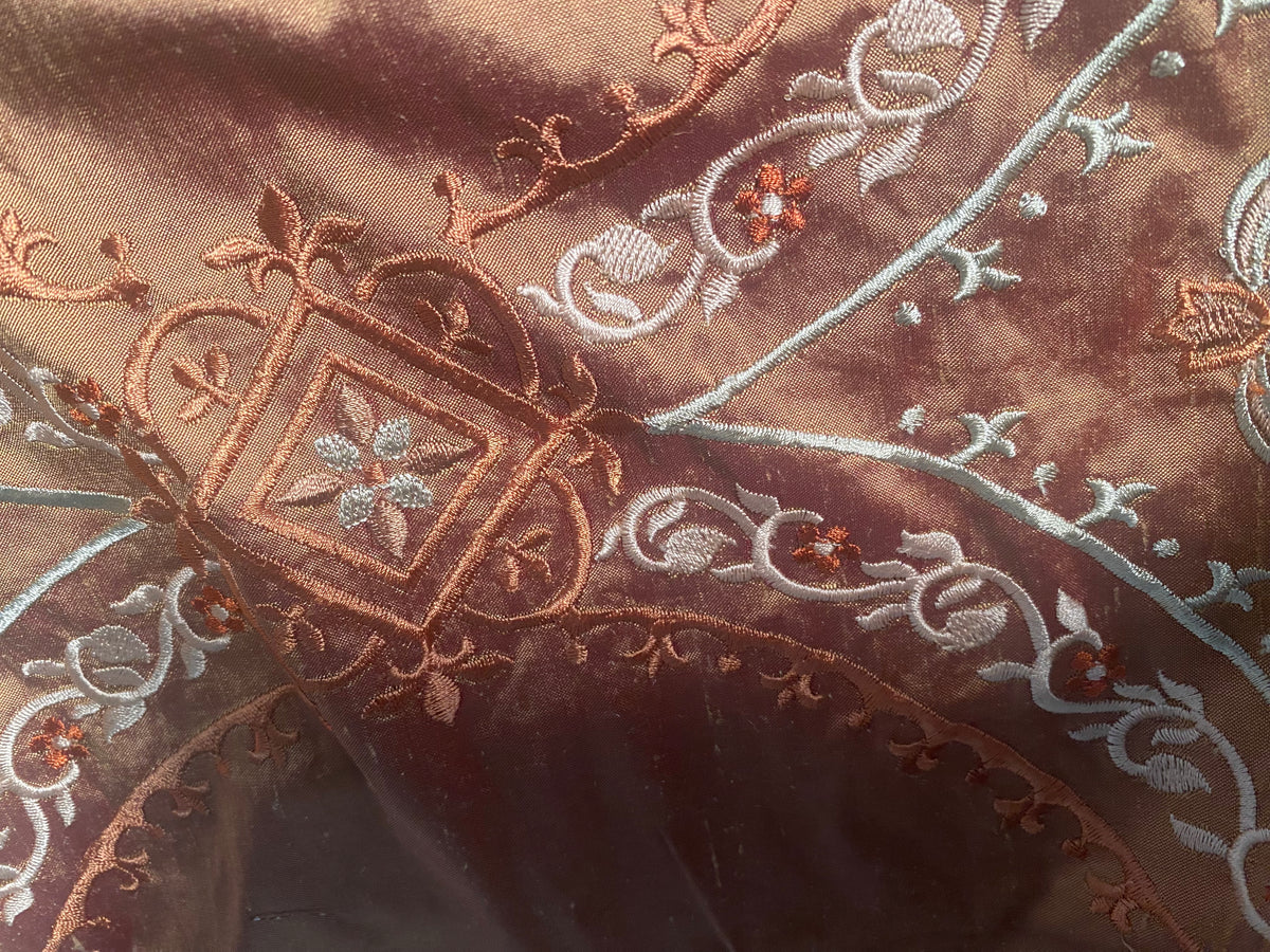 NEW Queen Riviera Novelty 100% Silk Dupioni Embroidered Floral Fabric - Copper Pink - Fancy Styles Fabric Pierre Frey Lee Jofa Brunschwig & Fils