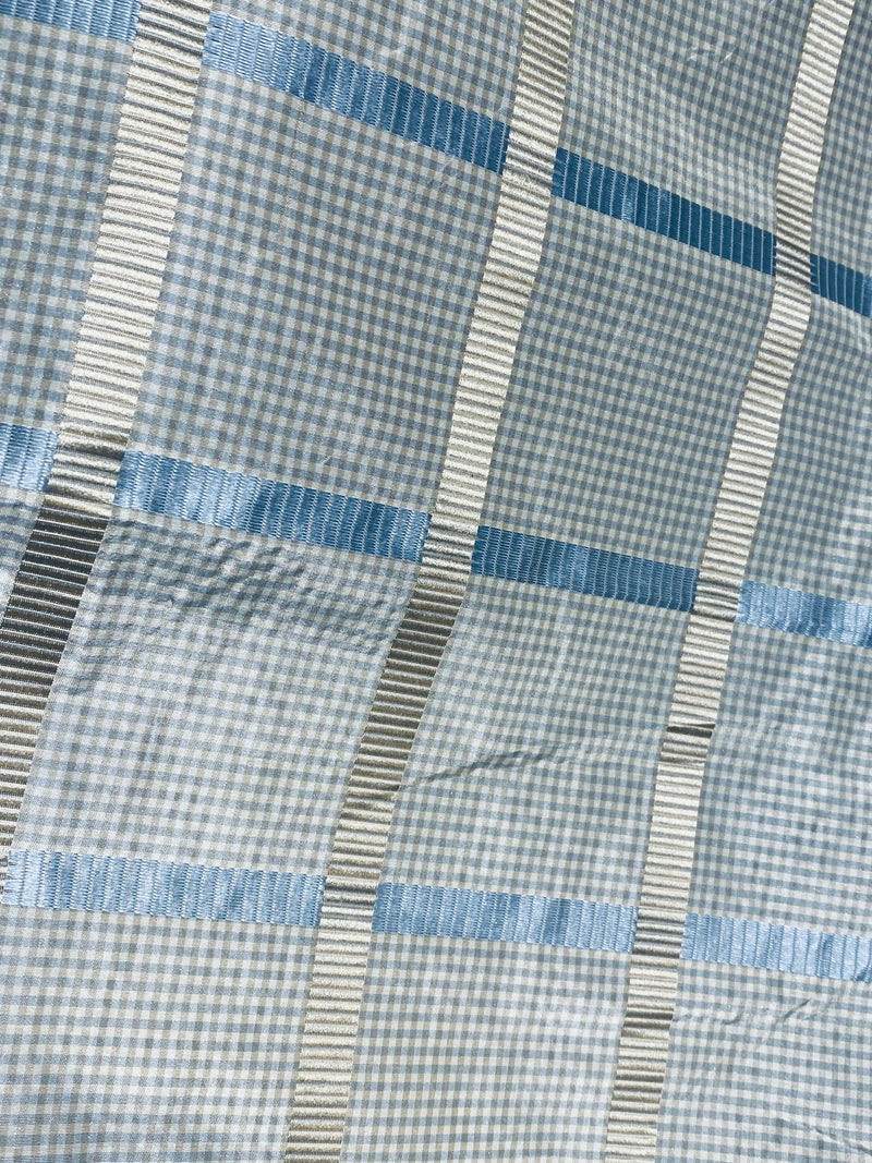 Miss Jaqueline Designer 100% Silk Taffeta Gingham Ribbon Square Stripes Fabric - Blue and Gold SB_6_28