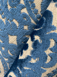 NEW! Sir Sanders Novelty Burnout Medallion Chenille Velvet Fabric - Blue- Upholstery - Fancy Styles Fabric Pierre Frey Lee Jofa Brunschwig & Fils
