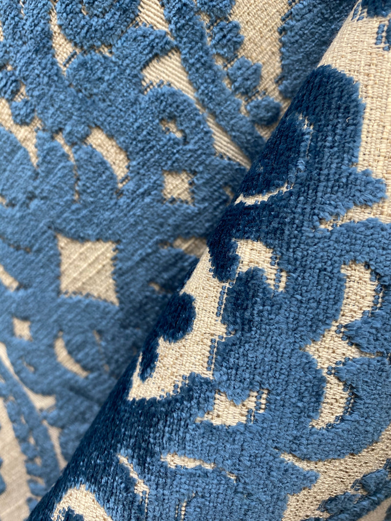 NEW! Sir Sanders Novelty Burnout Medallion Chenille Velvet Fabric - Blue- Upholstery