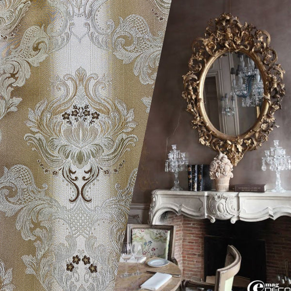 NEW King Louis XIV Novelty Neoclassical Brocade Medallion Floral Satin Fabric - Taupe - Fancy Styles Fabric Pierre Frey Lee Jofa Brunschwig & Fils