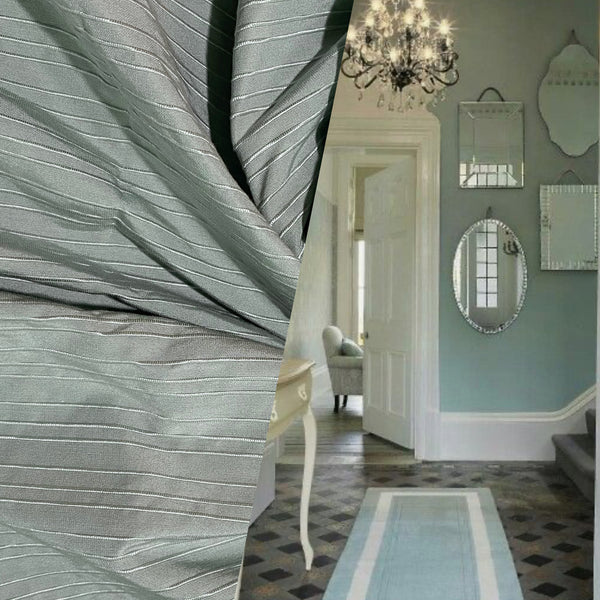 NEW Sir Ronan 100% Silk Fabric with Striped Embroidery Detail- Sage-Aqua Green - Fancy Styles Fabric Pierre Frey Lee Jofa Brunschwig & Fils