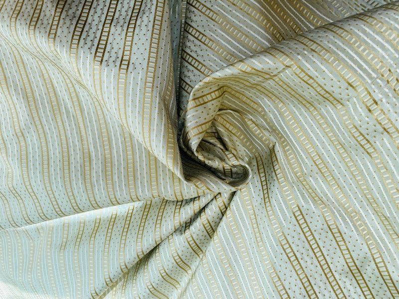 NEW! Lady Rebecca 100% Silk Taffeta Ribbon Stripe Fabric - Real Duck Egg SB_8_10