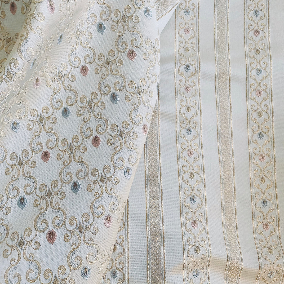NEW Queen Chantal Novelty Ritz Neoclassical Brocade Dot Satin Fabric - Louis Cream White - Fancy Styles Fabric Pierre Frey Lee Jofa Brunschwig & Fils
