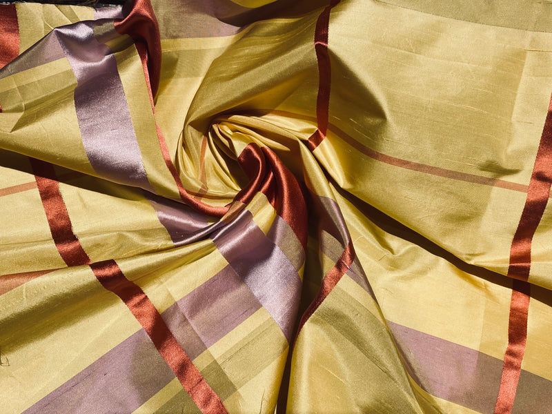NEW Duchess Philippa 100% Silk Taffeta Plaid Tartan with Satin Ribbon Stripes in Yellow, Lavender, Pink SB_6_15