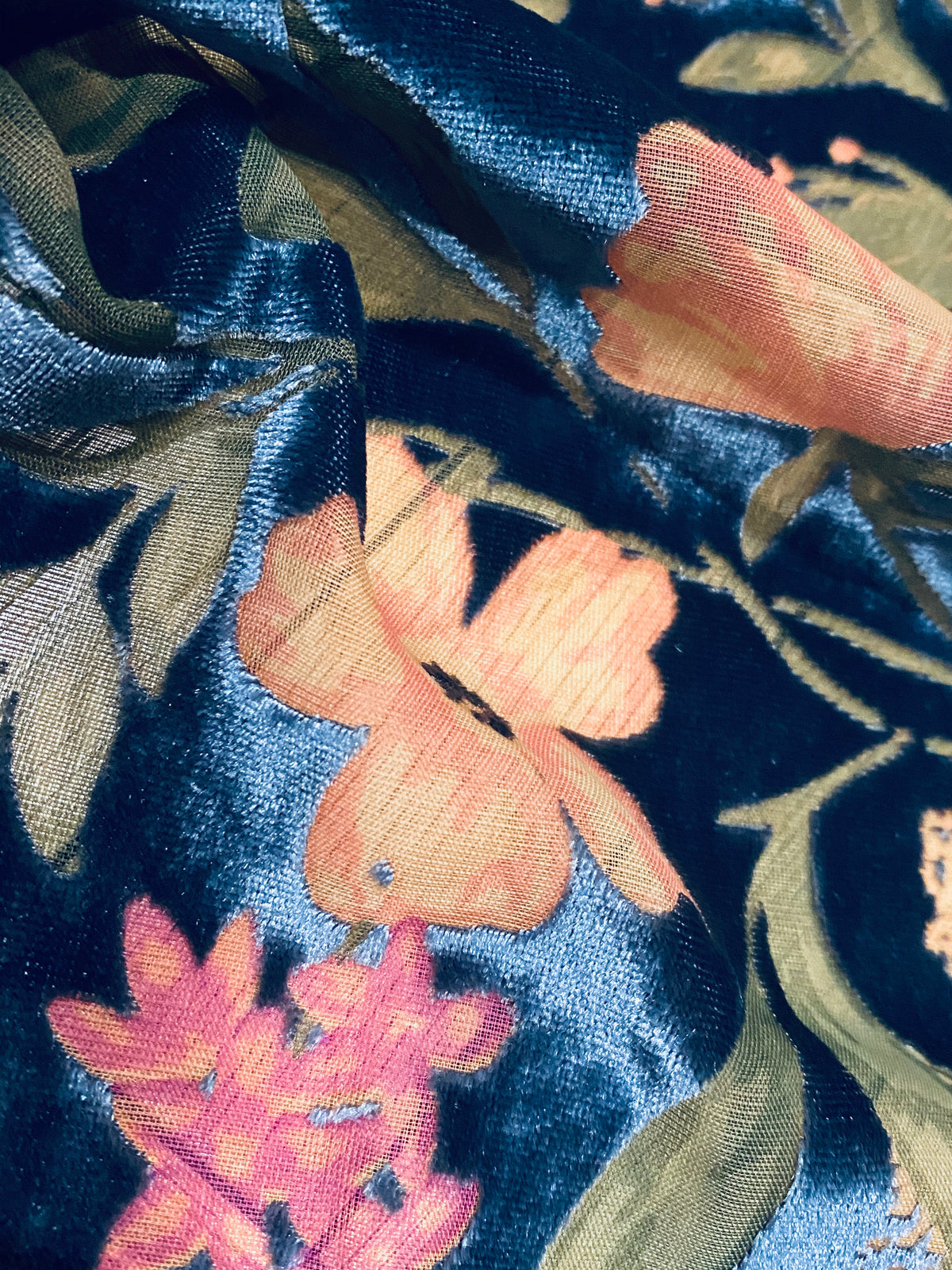 NEW! Miss Melanie Designer Rayon Burnout Velvet Floral Fabric - Dark Peacock Blue - Fancy Styles Fabric Pierre Frey Lee Jofa Brunschwig & Fils