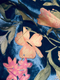 NEW! Miss Melanie Designer Rayon Burnout Velvet Floral Fabric - Dark Peacock Blue - Fancy Styles Fabric Pierre Frey Lee Jofa Brunschwig & Fils