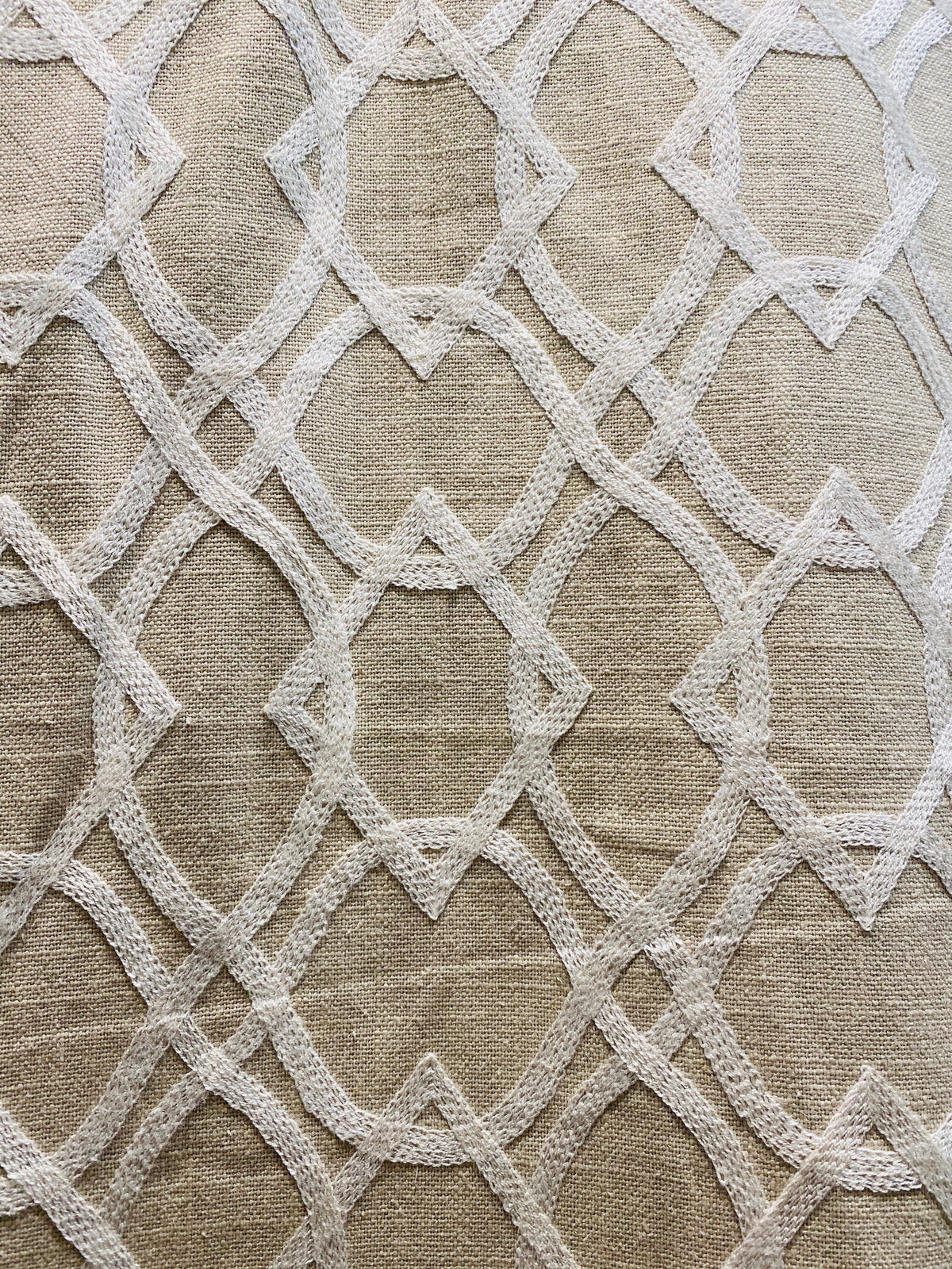NEW! SALE! Prince Gregorian Novelty 100% Linen Fabric Geometric Embroidery- Natural and White - Fancy Styles Fabric Pierre Frey Lee Jofa Brunschwig & Fils