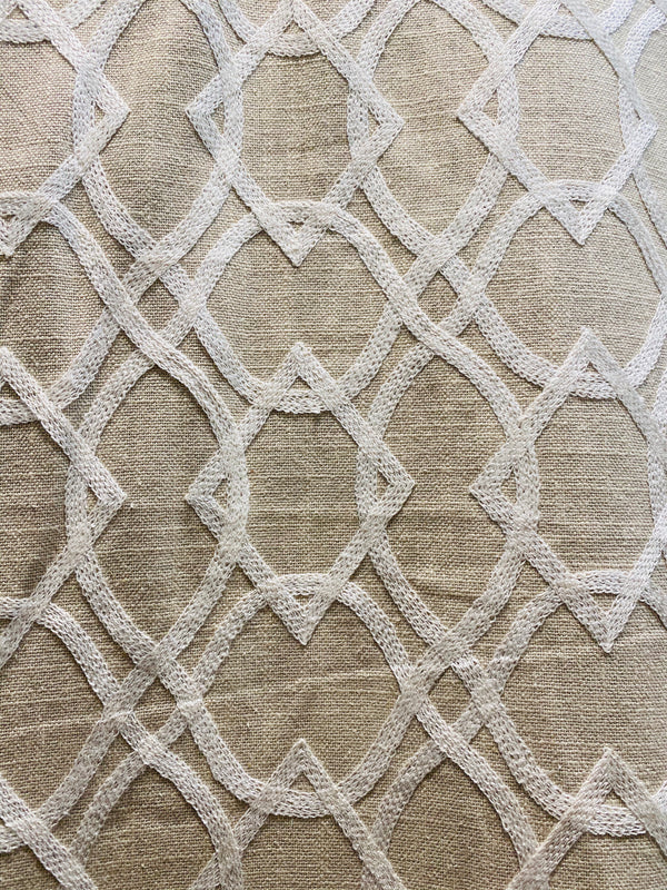 NEW! SALE! Prince Gregorian Novelty 100% Linen Fabric Geometric Embroidery- Natural and White - Fancy Styles Fabric Pierre Frey Lee Jofa Brunschwig & Fils