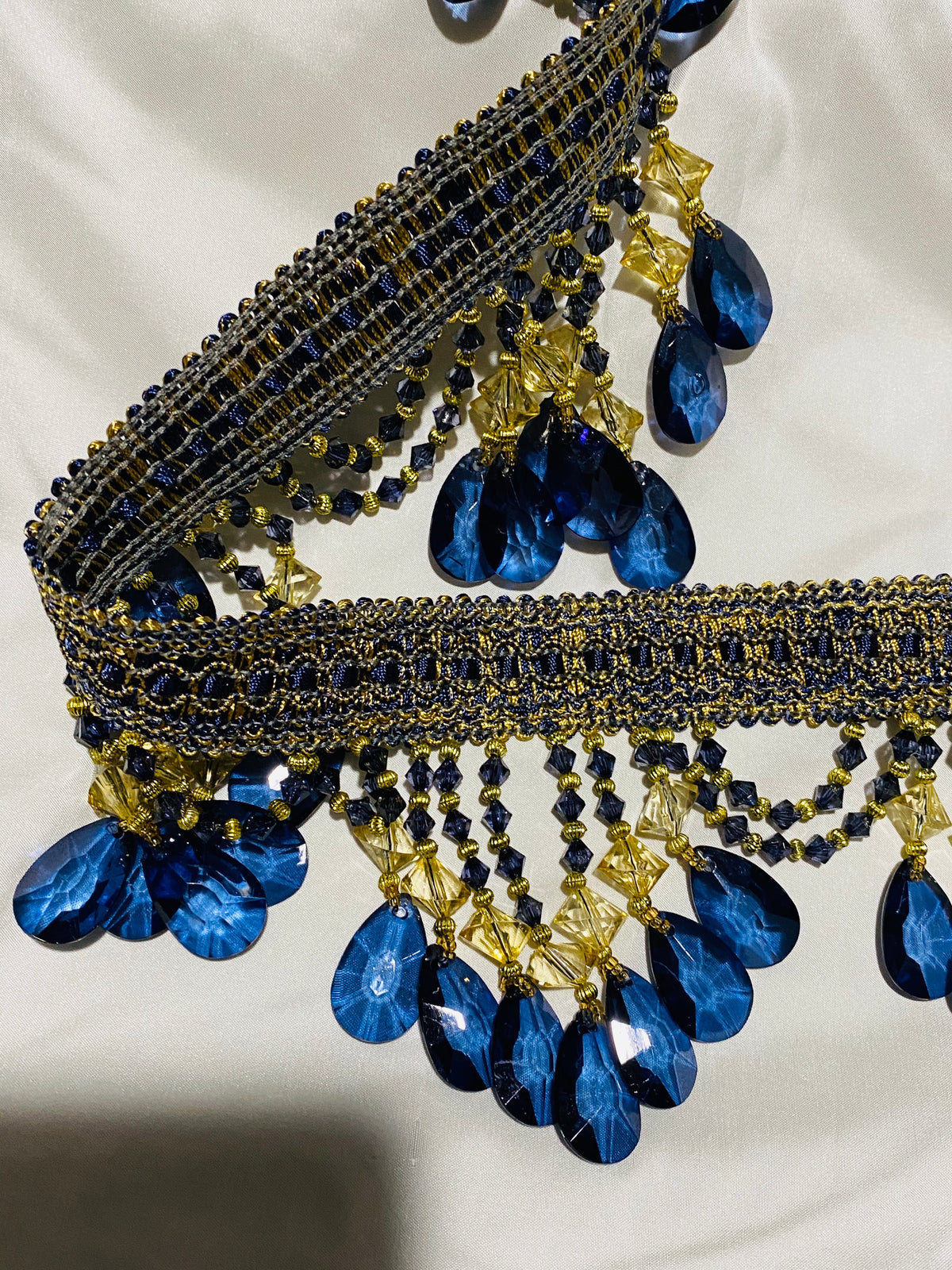 NEW! Queen Cassandra Blue & Gold Beaded Trim - Fancy Styles Fabric Pierre Frey Lee Jofa Brunschwig & Fils