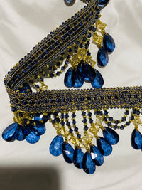 NEW! Queen Cassandra Blue & Gold Beaded Trim - Fancy Styles Fabric Pierre Frey Lee Jofa Brunschwig & Fils