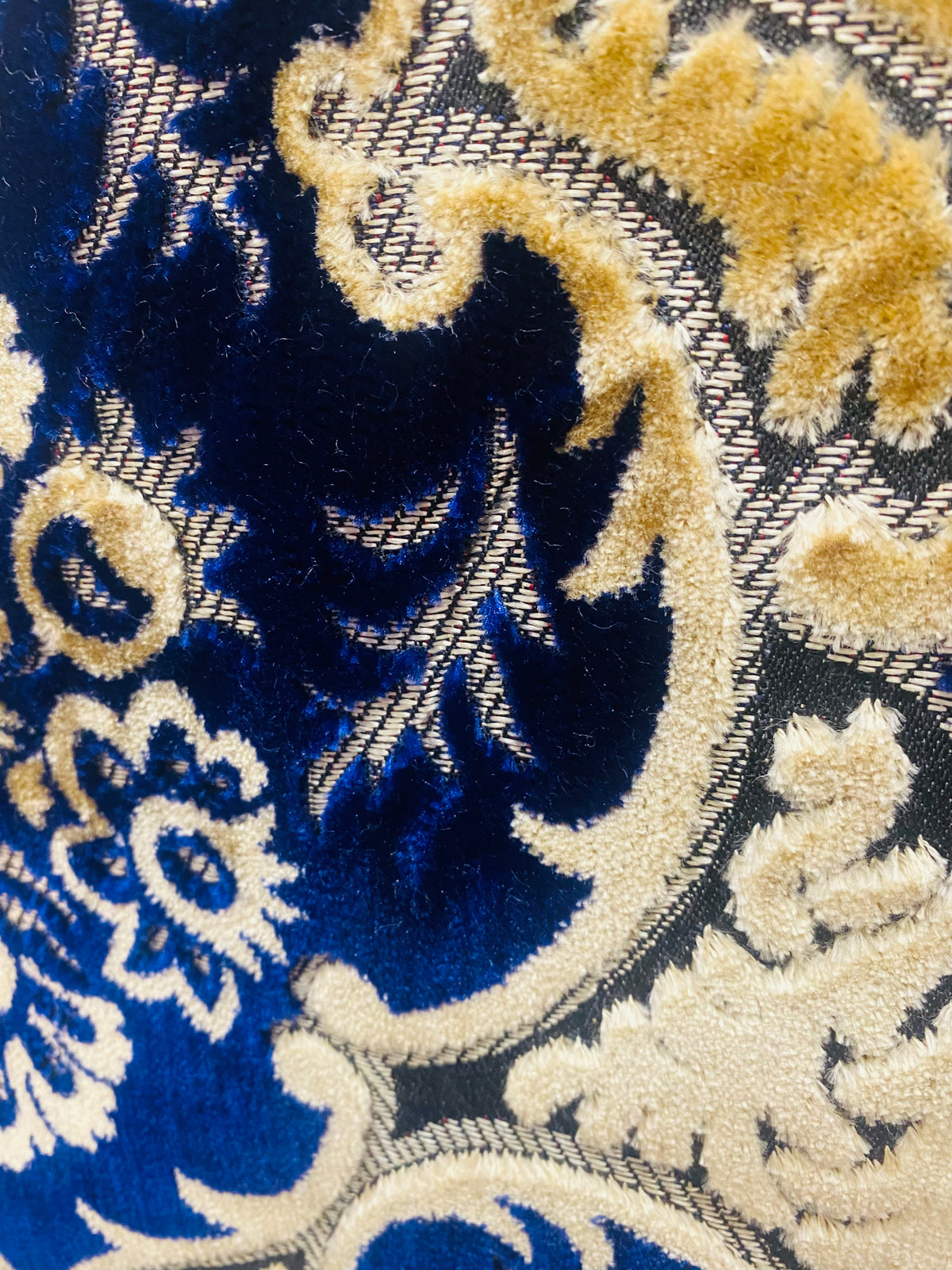 NEW Sir Scott Designer Italian Burnout Medallion Chenille Velvet Fabric Jewel Blue and Beige Yellow- Upholstery - Fancy Styles Fabric Pierre Frey Lee Jofa Brunschwig & Fils