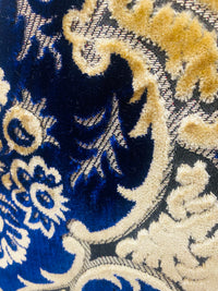 NEW Sir Scott Designer Italian Burnout Medallion Chenille Velvet Fabric Jewel Blue and Beige Yellow- Upholstery - Fancy Styles Fabric Pierre Frey Lee Jofa Brunschwig & Fils