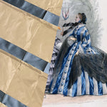 NEW! Princess Nella 100% Silk Taffeta Satin Ribbon 2” Striped Fabric - Blue and Tea Stain