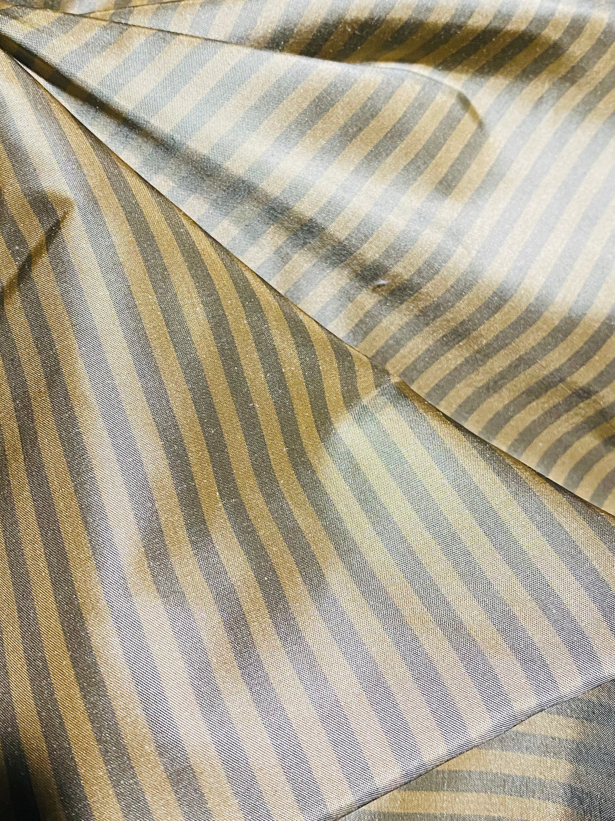 NEW Prince Derek 100% Silk Taffeta 1/4” Stripe Fabric - Grey and Gold - Fancy Styles Fabric Pierre Frey Lee Jofa Brunschwig & Fils