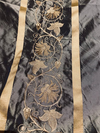 Duchess Jezebel 100% Silk Taffeta Embroidery Fabric - Dark Grey & Gold - Fancy Styles Fabric Pierre Frey Lee Jofa Brunschwig & Fils