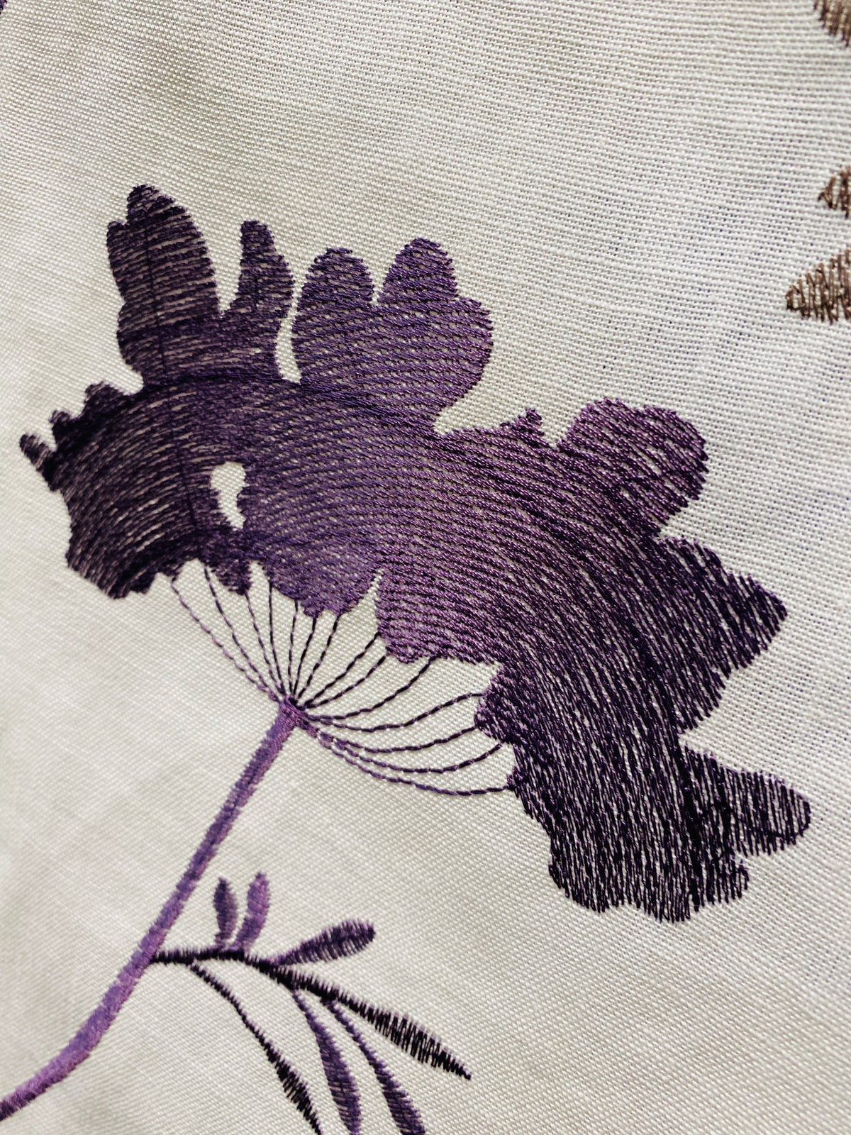 NEW! SALE! Queen Joelle 100% Linen Fabric Floral Embroidery- Purple - Fancy Styles Fabric Pierre Frey Lee Jofa Brunschwig & Fils